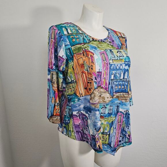 Alfred Dunner Petite L Asymmetrical 3/4 Sleeve Shirt - Picture 2 of 9